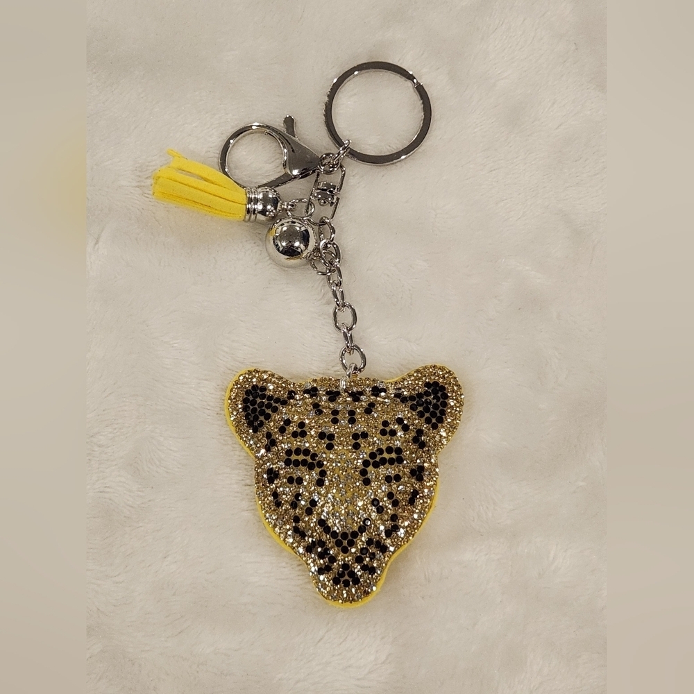 Leopard Yellow Keychain with Yellow Tassel Bag Charm